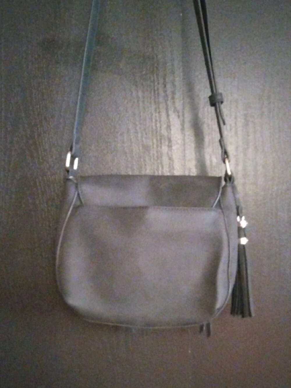 Chic Slate Gray Crossbody Bag with Gold Zipper Accents